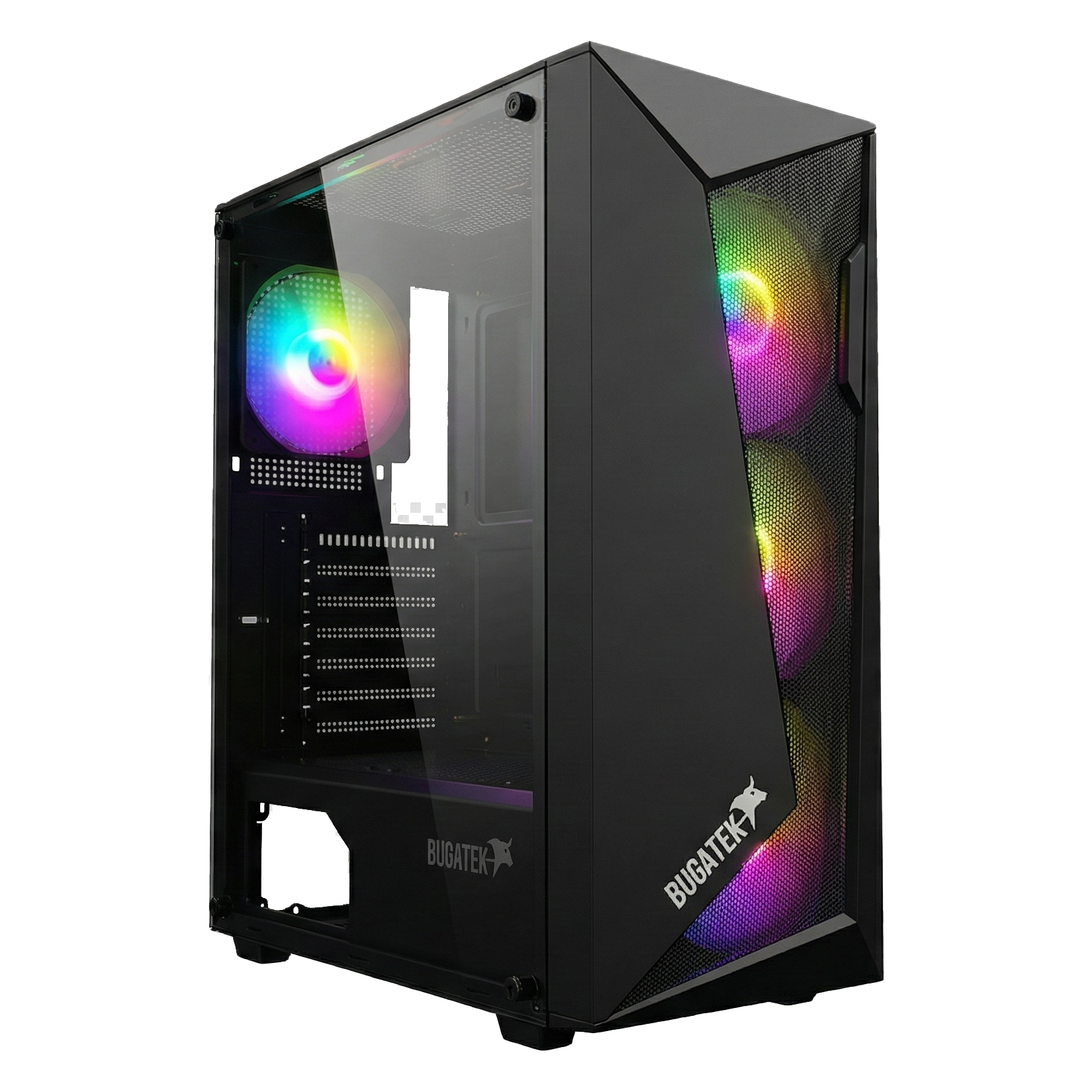 Bugatek ALÇURA 4x12cm Rainbow Mid Tower Mesh Tempered Cam Gaming Bilgisayar Kasası