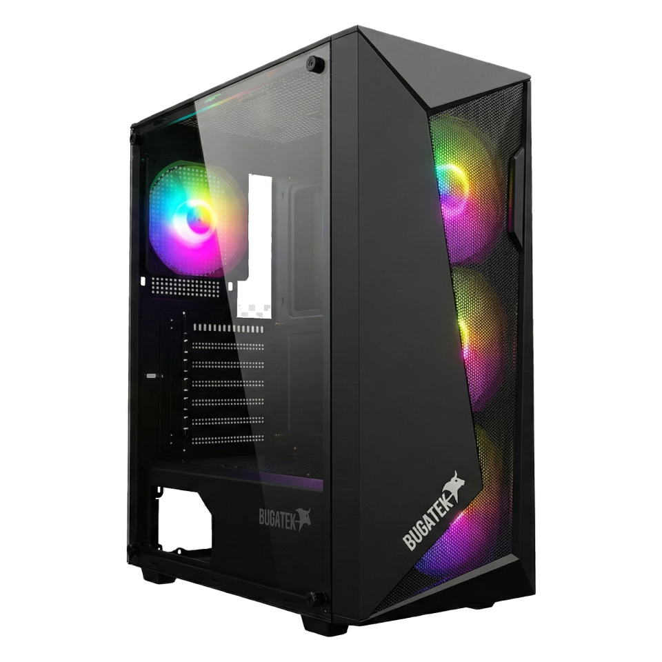 Bugatek ALÇURA 4x12cm Rainbow Mid Tower Mesh Tempered Cam Gaming Bilgisayar Kasası