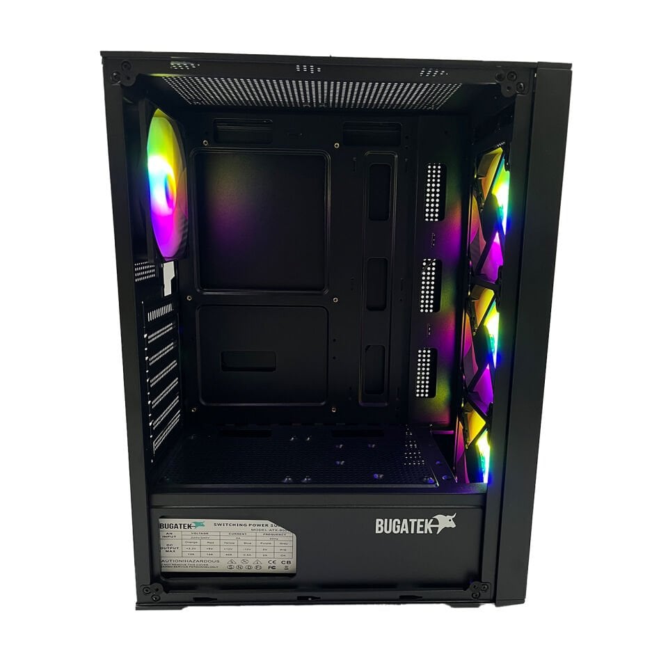Bugatek ALÇURA 4x12cm Rainbow Mid Tower Mesh Tempered Cam Gaming Bilgisayar Kasası