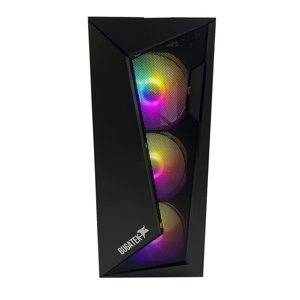 Bugatek ALÇURA 4x12cm Rainbow Mid Tower Mesh Tempered Cam Gaming Bilgisayar Kasası