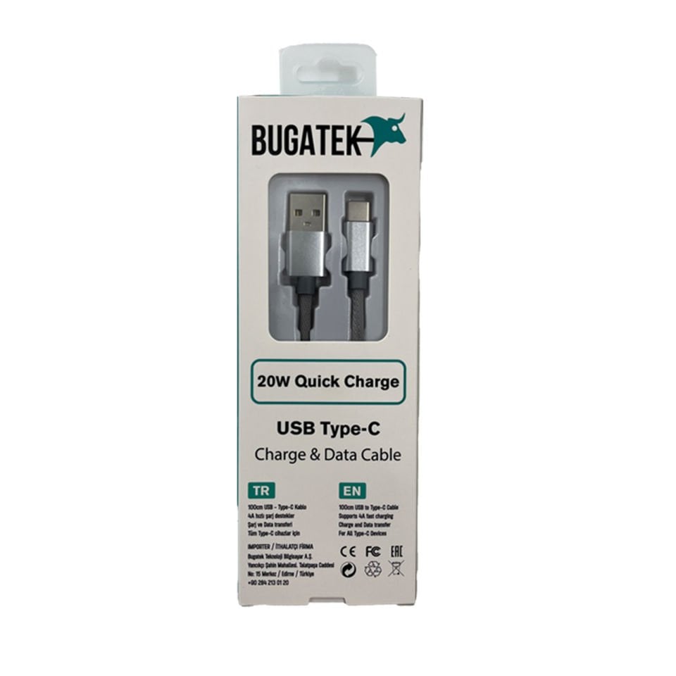 Bugatek Örgü Type-C to Type-C 100 cm Charge Data Cable
