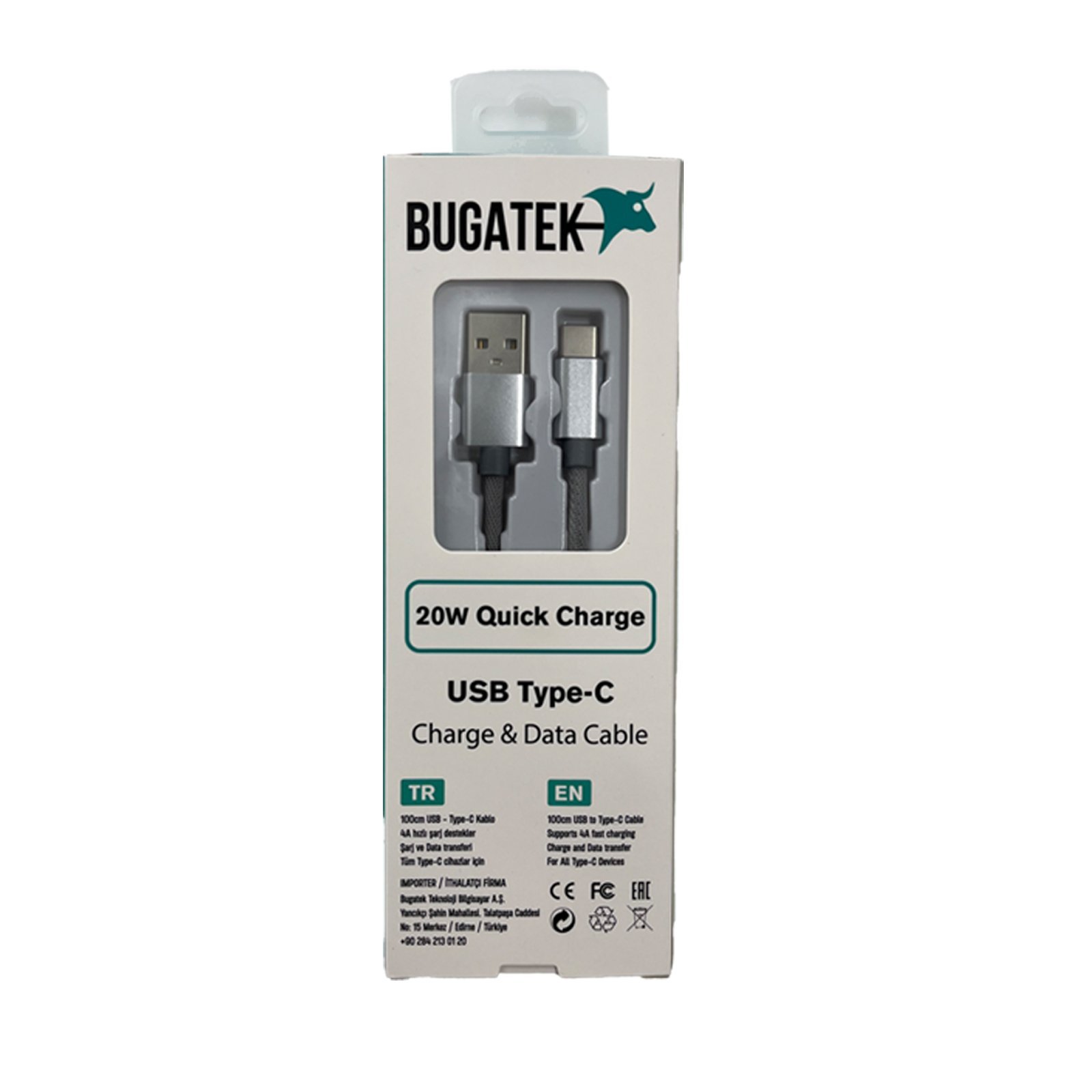 Bugatek Örgü USB to Type-C 100 cm Charge Data Cable