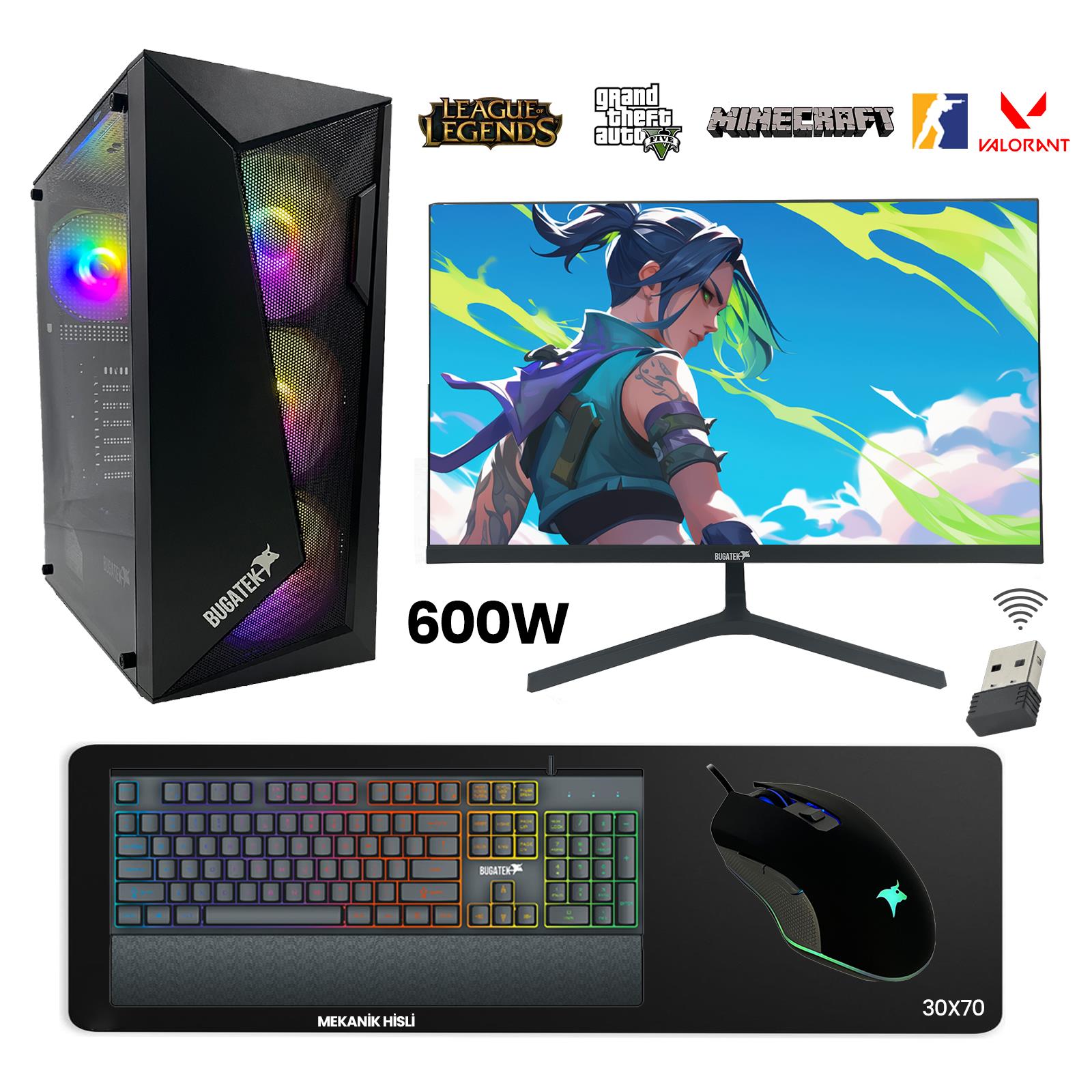 Bugatek GM75-2356  Intel i5 7500 16GB Ram 256GB SSD RX550 4GB  128Bit Ekran Kartı 23.8” Oyuncu Masaüstü Bilgisayar