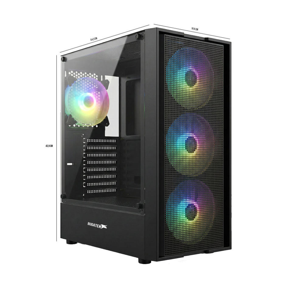 Bugatek Adagan 4x12cm RGB Değişen fan Mid Tower Tempered Cam Gaming Bilgisayar Kasası