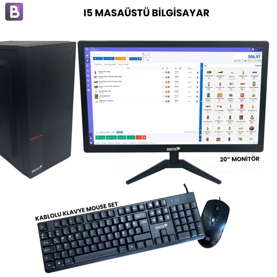 i5 Masaüstü Bilgisayar + 20” Monitör + Batu Yazılım Barkodlu Satış Sistemi (v2 - Yıllık Lisans)