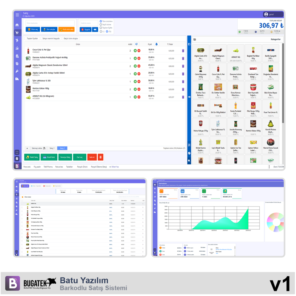 Batu Yazılım Barkodlu Satış Sistemi  i5 Masaüstü Bilgisayar  20” Monitör  (v1 - Yıllık Lisans)