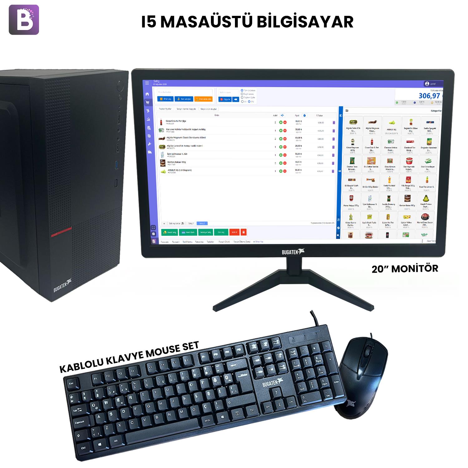i5 Masaüstü Bilgisayar + 20” Monitör + Batu Yazılım Barkodlu Satış Sistemi (v1 - Yıllık Lisans)