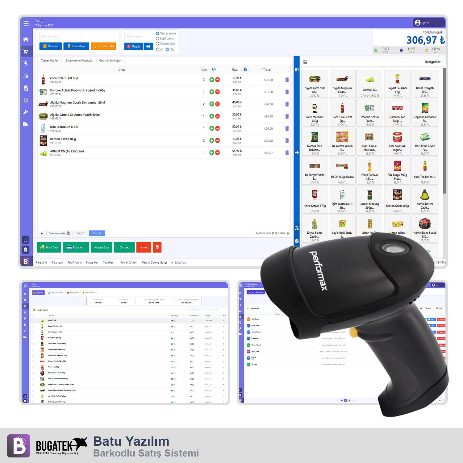 Batu Yazılım Barkodlu Satış Sistemi + Tabancalı Kablolu Barkod Okuyucu (v1 - Yıllık Lisans)