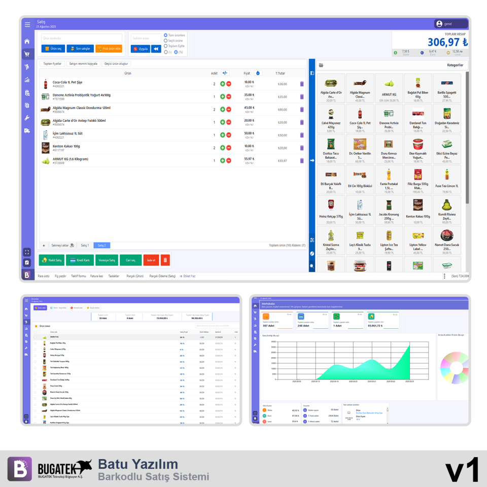 Batu Yazılım Barkodlu Satış Sistemi Market Mağaza Manav Hızlı Satış, Stok Takip, Cari Sistemi (V1 - Yıllık Lisans)