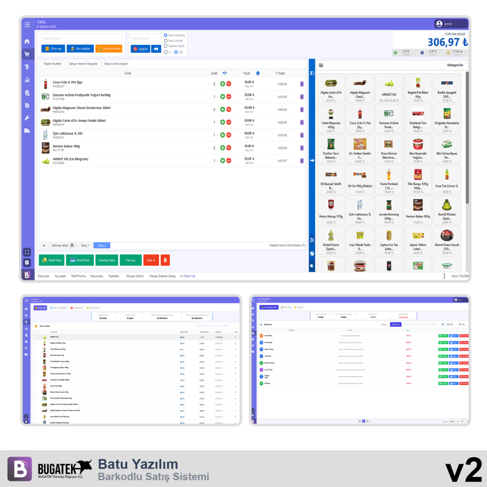 Batu Yazılım Barkodlu Satış Sistemi Market Mağaza Manav Hızlı Satış, Stok Takip, Cari Sistemi (V2 - Süresiz Lisans)