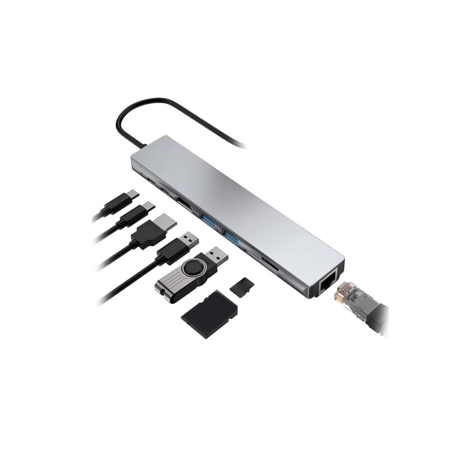 Bugatek BG8in1 Type-C To 8 in 1 Hdmı ethernet Type-C Usb Hub Çevirici Çoklayıcı