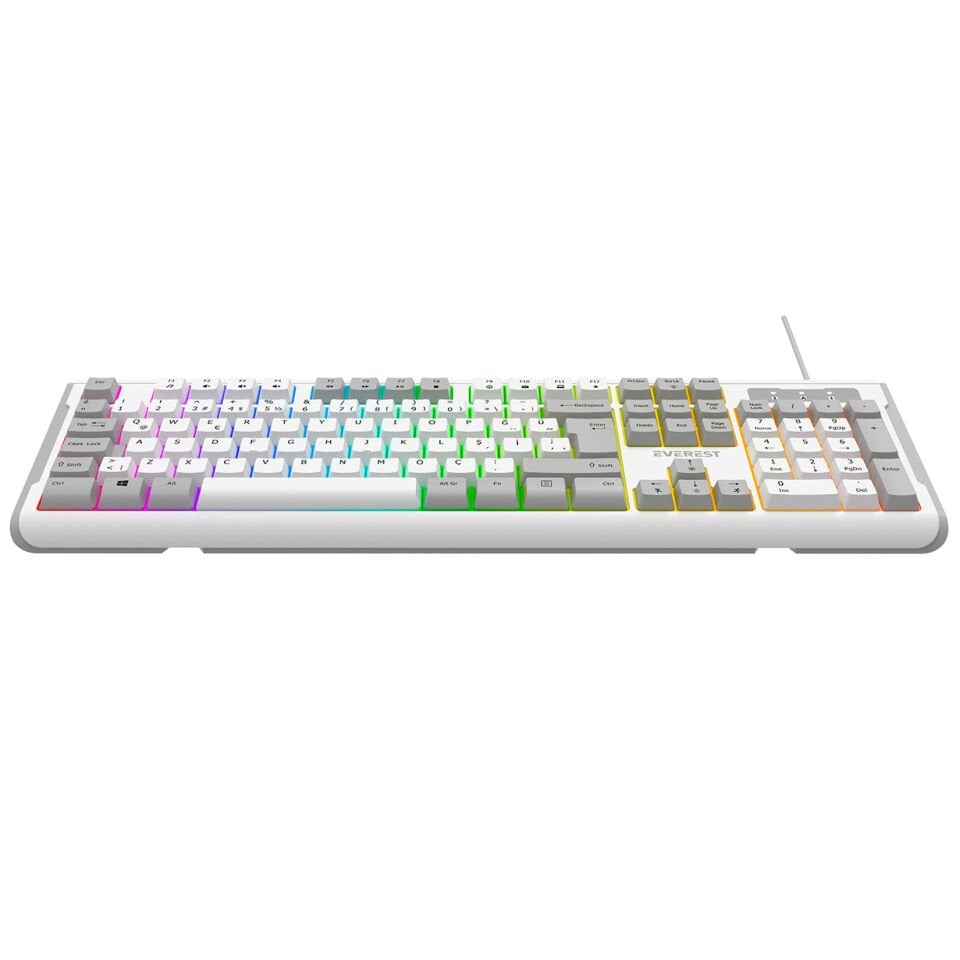 Everest KB-74 Beyaz/Gri USB Rainbow Aydınlatmalı Q Membrane Klavye