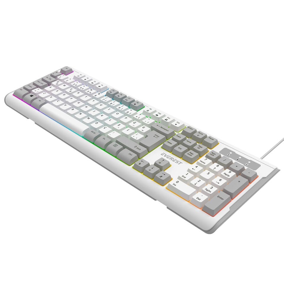 Everest KB-74 Beyaz/Gri USB Rainbow Aydınlatmalı Q Membrane Klavye