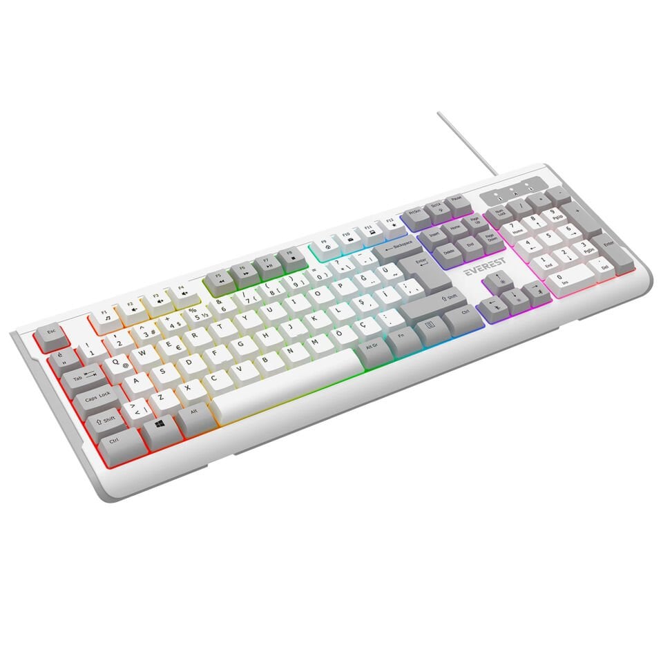 Everest KB-74 Beyaz/Gri USB Rainbow Aydınlatmalı Q Membrane Klavye