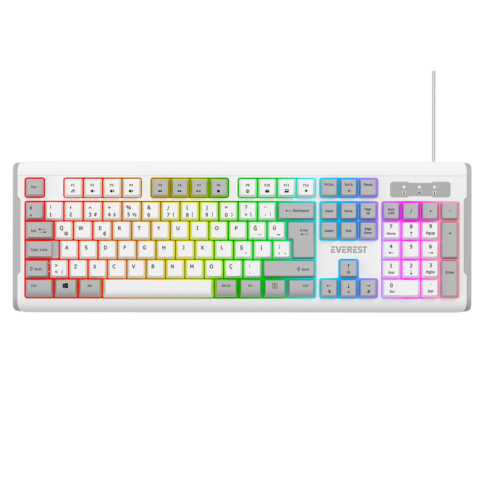 Everest KB-74 Beyaz/Gri USB Rainbow Aydınlatmalı Q Membrane Klavye